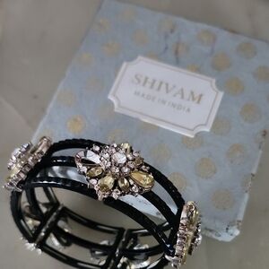 Shivam Faux Diamond Black Multi Strand Bangle Bracelet
